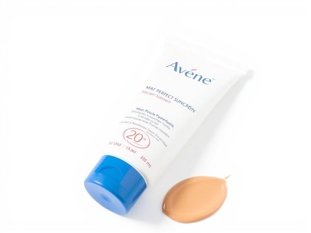 Embalagem do protetor solar Avène Mat Perfect com amostra do produto